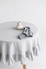 Round Linen Tablecloth With Ruffle,Ruffled Linen Tablecloth
