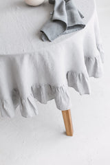Round Linen Tablecloth With Ruffle,Ruffled Linen Tablecloth