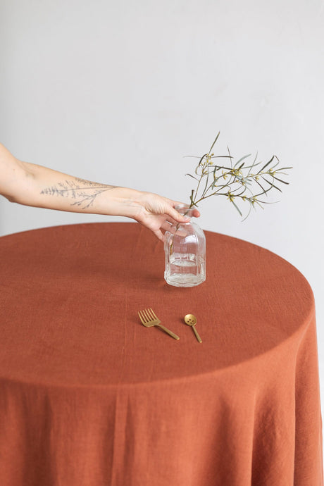 Rust Round Linen Tablecloth,Large Round Linen Table Cloth