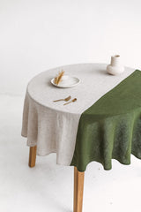 Color Block Yellow Round Linen Tablecloth, Off White Soft Round Linen Tablecloth