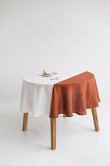 Color Block Yellow Round Linen Tablecloth, Off White Soft Round Linen Tablecloth