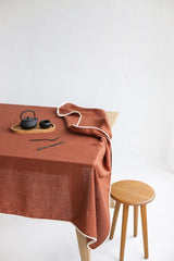 Cloud Grey Linen Pom Pom Tablecloth, Linen Table Cloth With Tassel