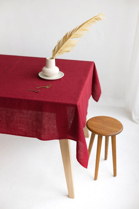 Red Linen Tablecloth, Soft Linen Christmas Tablecloth, Linen Handmade Table Cloth