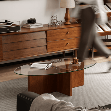 Mid-Century Modern Oval Glass Coffee Table For Living Room