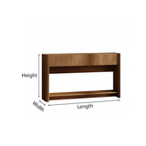 Mid-Century Natural Wood Console Table With Drawers And Lower Shelf For Living Room
