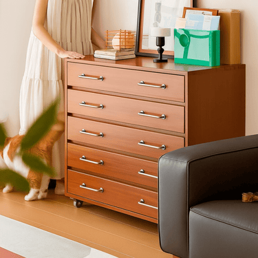 Mid-Century Pine Solid Wood Rolling Dresser For Bedroom