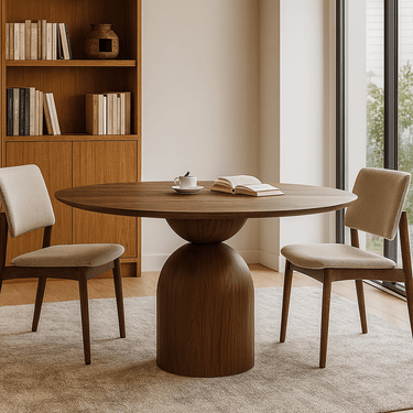 Mid-Century Round Wooden Dining Table For Dining Room