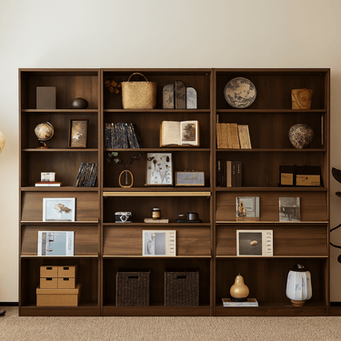 Mid-Century Solid Wood Bookcase With Sliding Doors For Office