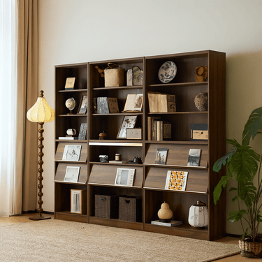 Mid-Century Solid Wood Bookcase With Sliding Doors For Office