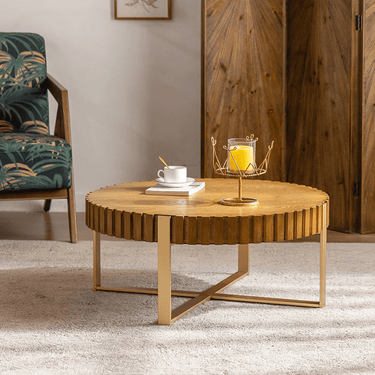 Mid Century Solid Wood Round Coffee Table For Living Room