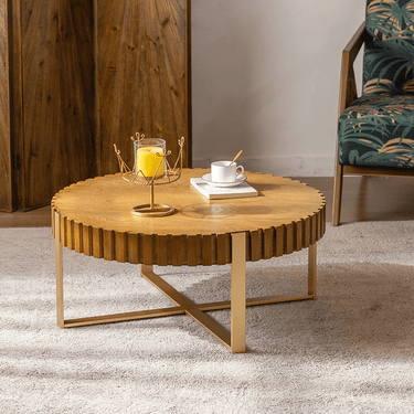 Mid Century Solid Wood Round Coffee Table For Living Room