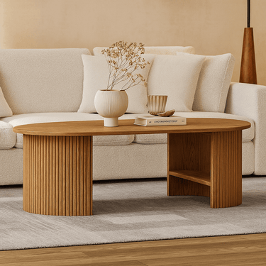 Mid-Century Wooden Fluted Oval Coffee Table