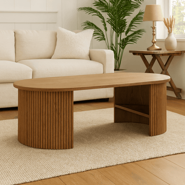 Mid-Century Wooden Fluted Oval Coffee Table
