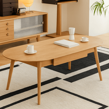 Mid-Century Wooden Oval Coffee Table For Living Room