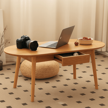 Mid-Century Wooden Oval Coffee Table For Living Room
