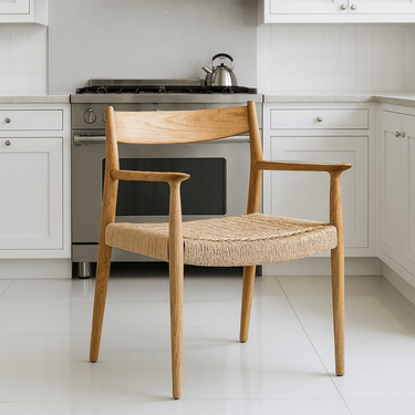 Farmhouse Solid Wood Armchair With Woven Seat