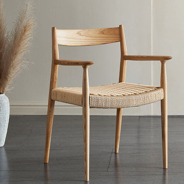 Farmhouse Solid Wood Armchair With Woven Seat