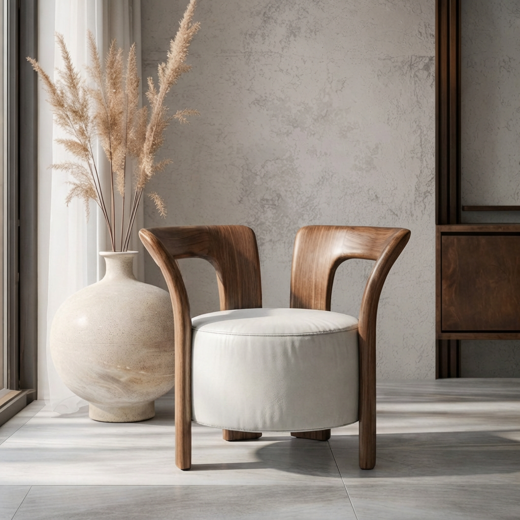 Modern Accent Chair With Natural Wood Frame And Leather Upholstered Seat For Living Room