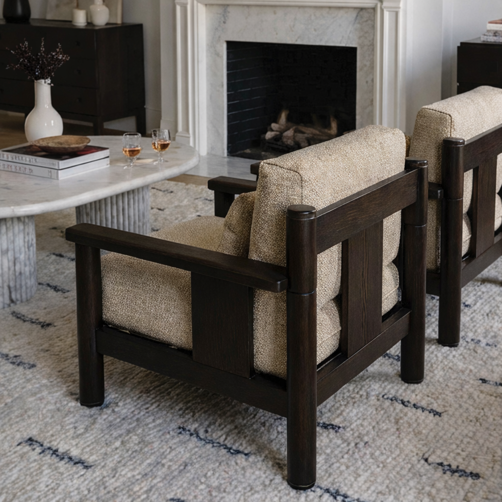Modern Accent Chair With Wood Frame And Upholstered Cushion For Living Room