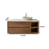 Modern Natural Wood Bathroom Vanity With Open Side Shelf And Drawer Storage For Bathroom
