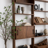 Modern Natural Wood Bookshelf With Cabinet Storage And Display Shelves For Office