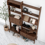 Modern Natural Wood Bookshelf With Cabinet Storage And Display Shelves For Office