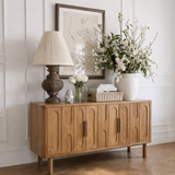 Modern Natural Wood Cabinet With Oval Detail Front For Living Room
