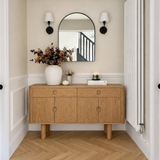 Modern Natural Wood Cabinet With Rounded Corners And Drawer Storage For Living Room