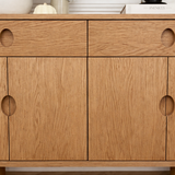 Modern Natural Wood Cabinet With Rounded Corners And Drawer Storage For Living Room