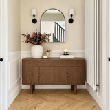 Modern Natural Wood Cabinet With Rounded Corners And Drawer Storage For Living Room