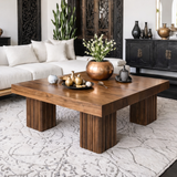Modern Natural Wood Coffee Table With Fluted Pedestal Base For Living Room