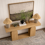 Modern Natural Wood Console Table With Arch-Shaped Base And Open Shelf For Living Room
