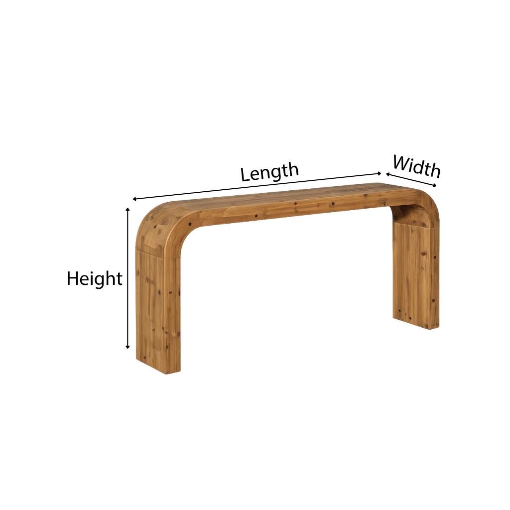 Modern Natural Wood Console Table With Arched Base And Open Storage For Living Room