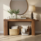 Modern Natural Wood Console Table With Clean Lines And Open Storage For Living Room