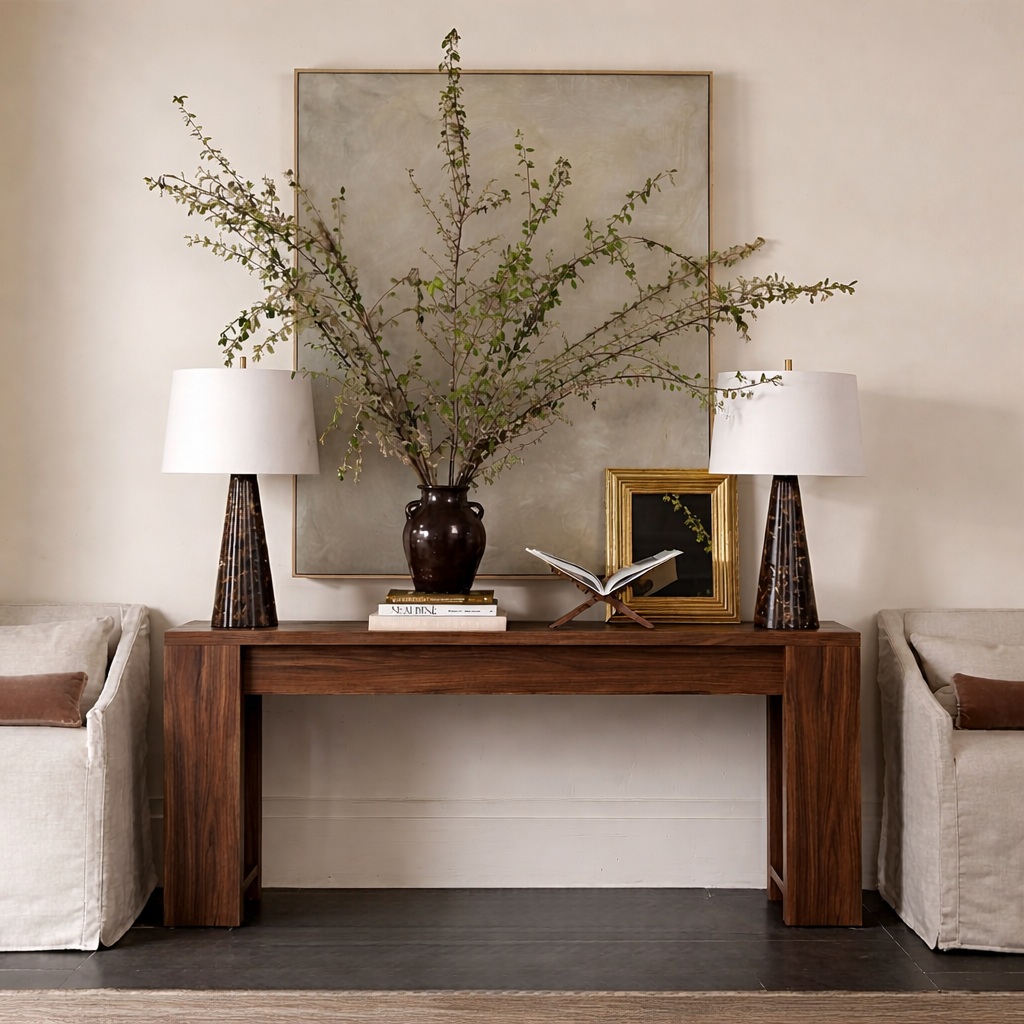 Modern Natural Wood Console Table With Clean Lines And Spacious Surface For Living Room