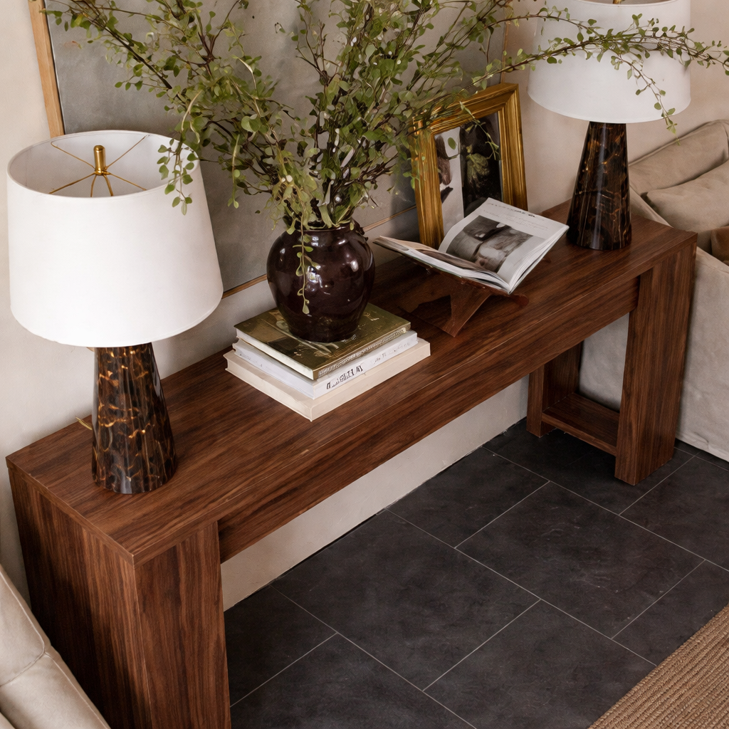 Modern Natural Wood Console Table With Clean Lines And Spacious Surface For Living Room