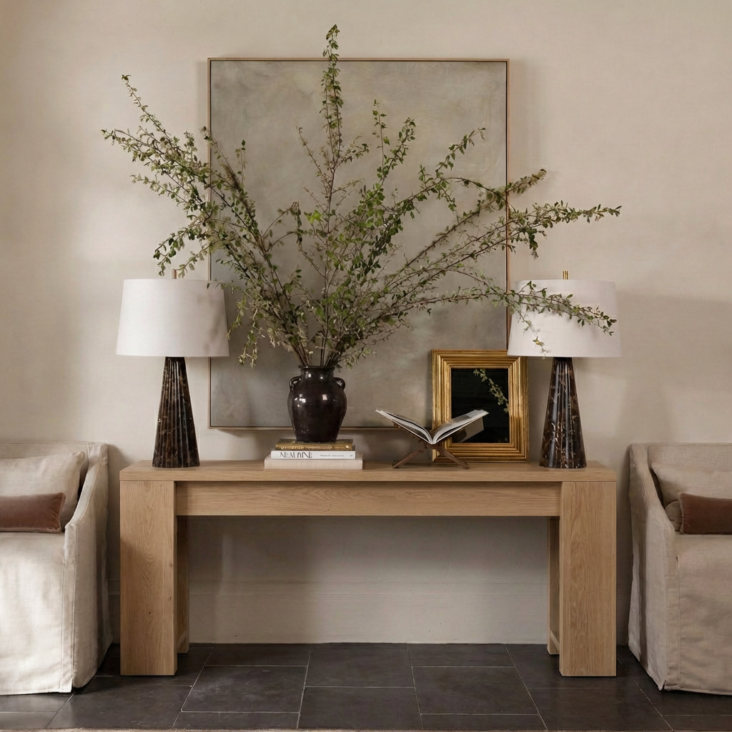 Modern Natural Wood Console Table With Clean Lines And Spacious Surface For Living Room