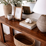 Modern Natural Wood Console Table With Open Shelf And Minimalist Design For Living Room