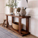 Modern Natural Wood Console Table With Open Shelf And Minimalist Design For Living Room