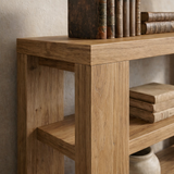 Modern Natural Wood Console Table With Open Shelves And Thick Frame For Living Room