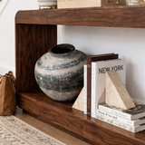 Modern Natural Wood Console Table With Rounded Edges And Open Shelf For Living Room