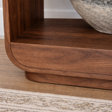 Modern Natural Wood Console Table With Rounded Edges And Open Shelf For Living Room