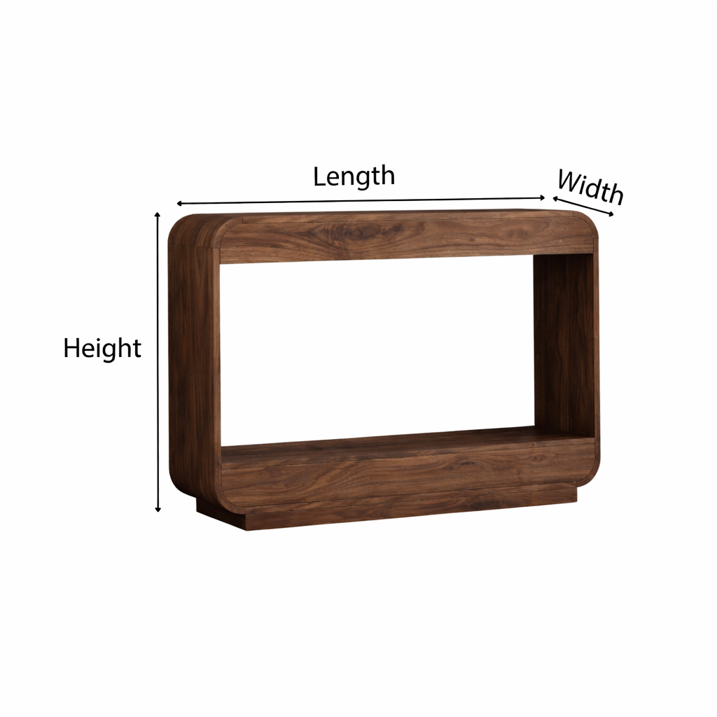 Modern Natural Wood Console Table With Rounded Edges And Open Shelf For Living Room
