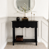Modern Natural Wood Console Table With Scalloped Edges For Living Room