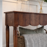 Modern Natural Wood Console Table With Scalloped Edges For Living Room