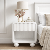 Modern Natural Wood Nightstand With Fluted Drawer Front And Open Shelf For Bedroom