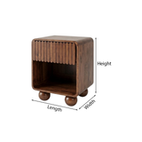 Modern Natural Wood Nightstand With Fluted Drawer Front And Open Shelf For Bedroom