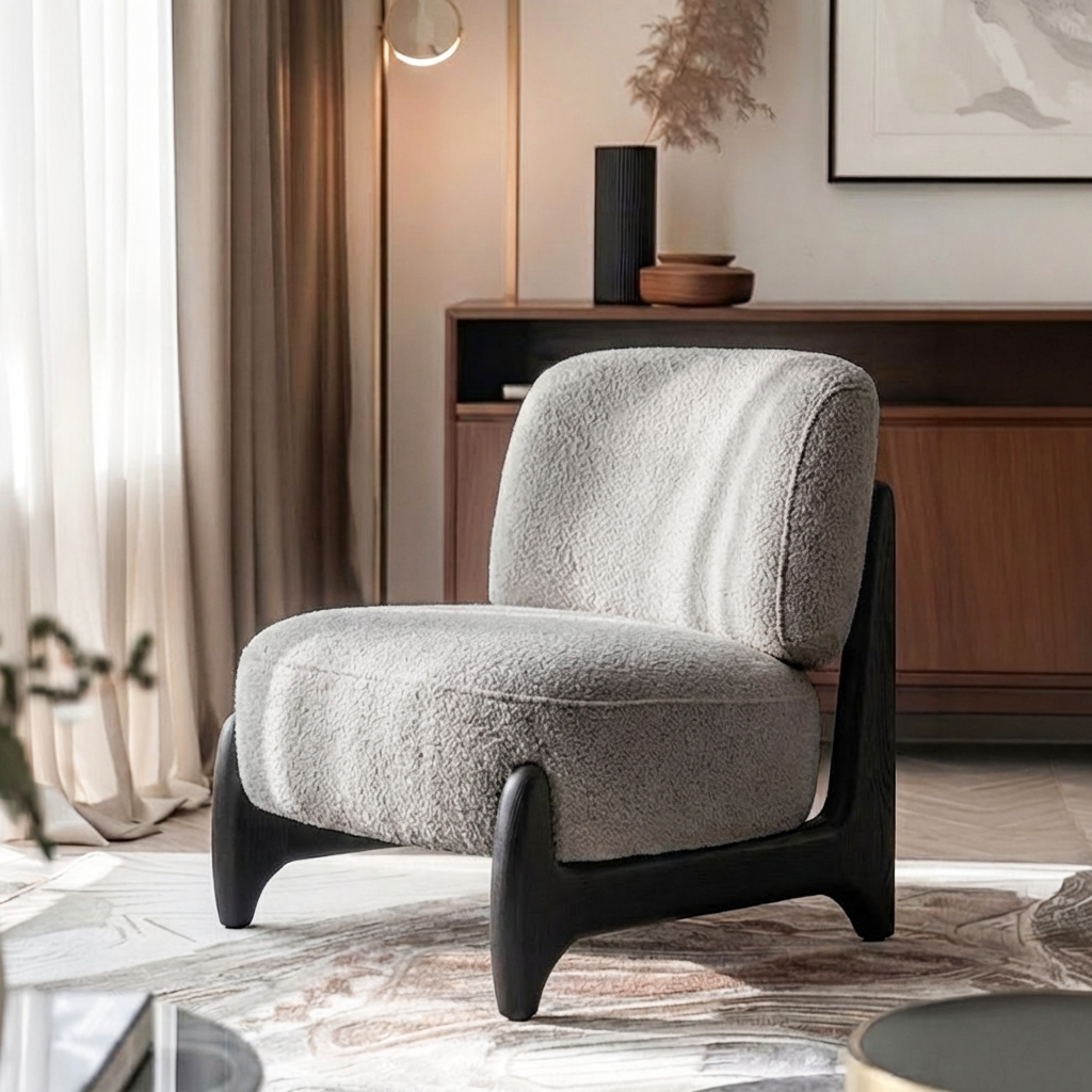 Modern Upholstered Accent Chair With Dark Wood Frame For Living Room