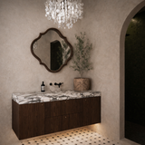 Modern Wooden Bathroom Vanity With Faux Marble Top And Floating Storage