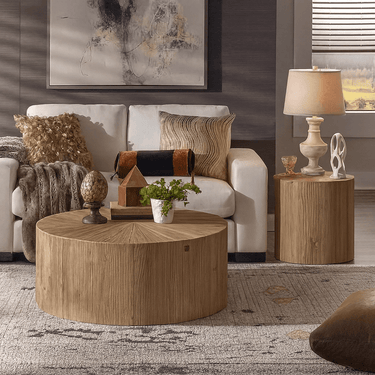 Round Log Solid Wood Coffee Table For Living Room